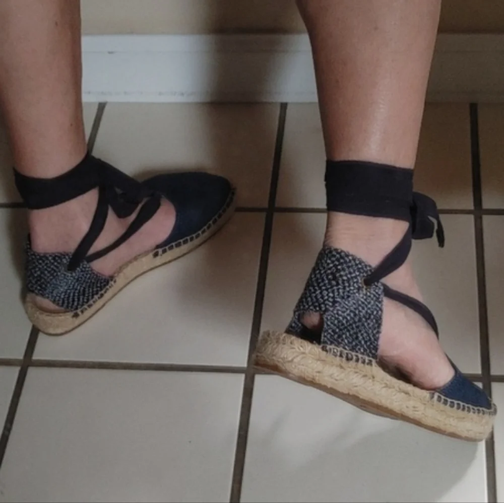 Soludos Denim Lace-Up Flat Espadrille Size 7